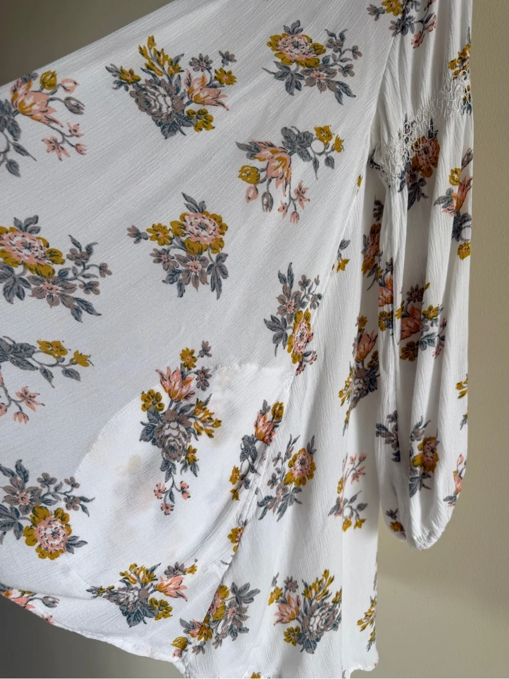 Free People Floral Swing Tunic Dress XS Boho Peasant Mini High Low Keyhole